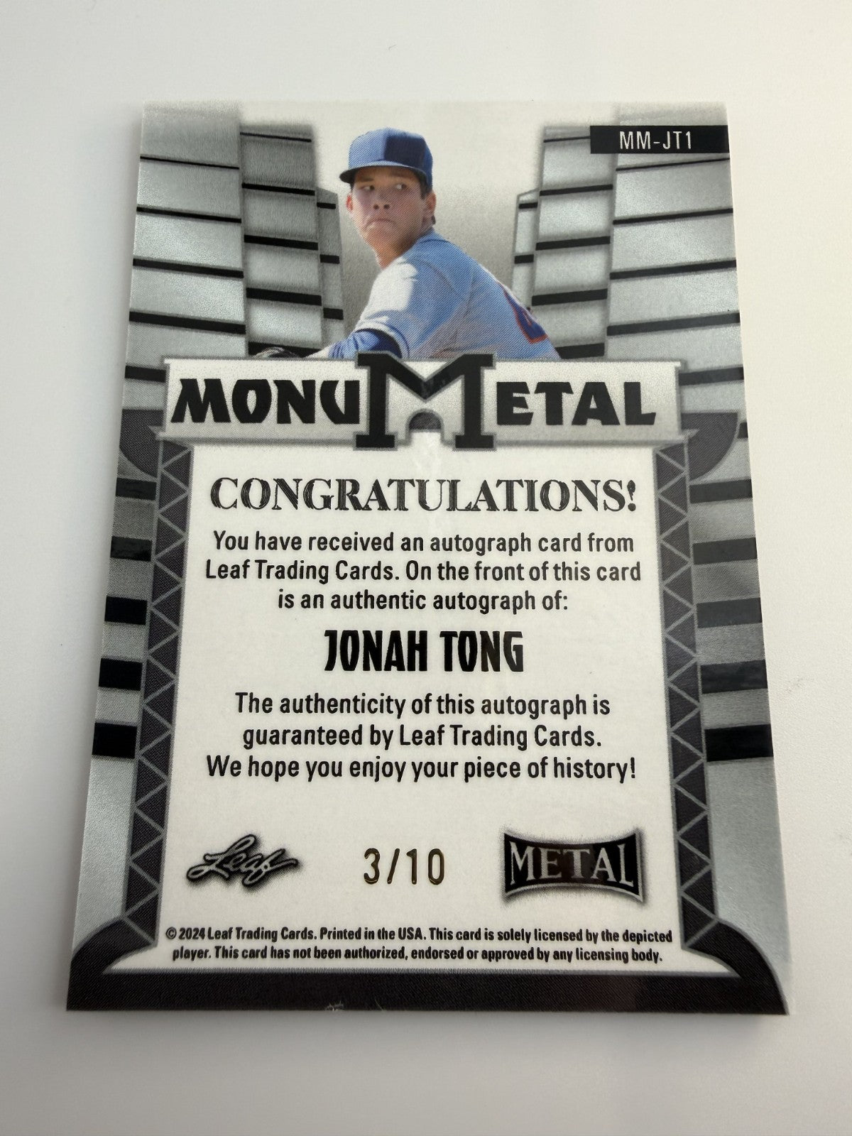 Leaf Metal Jonah Tong Monumetal #MM-JT1 Auto Number 3 of 10