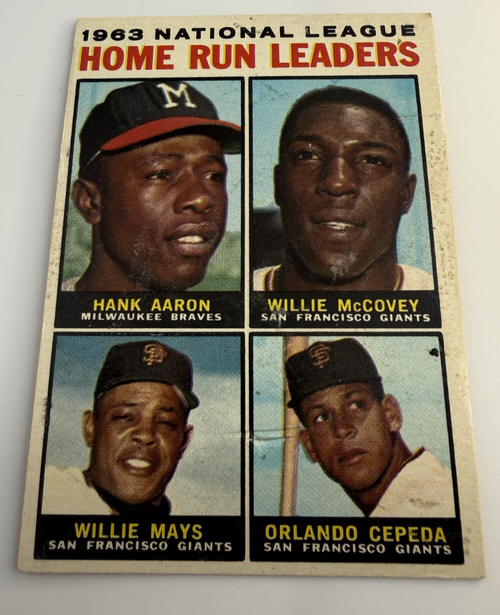 1963 National Home Run Leaders Aaron, McCovey, Mays, Cepeda Topps #9 (has dent)