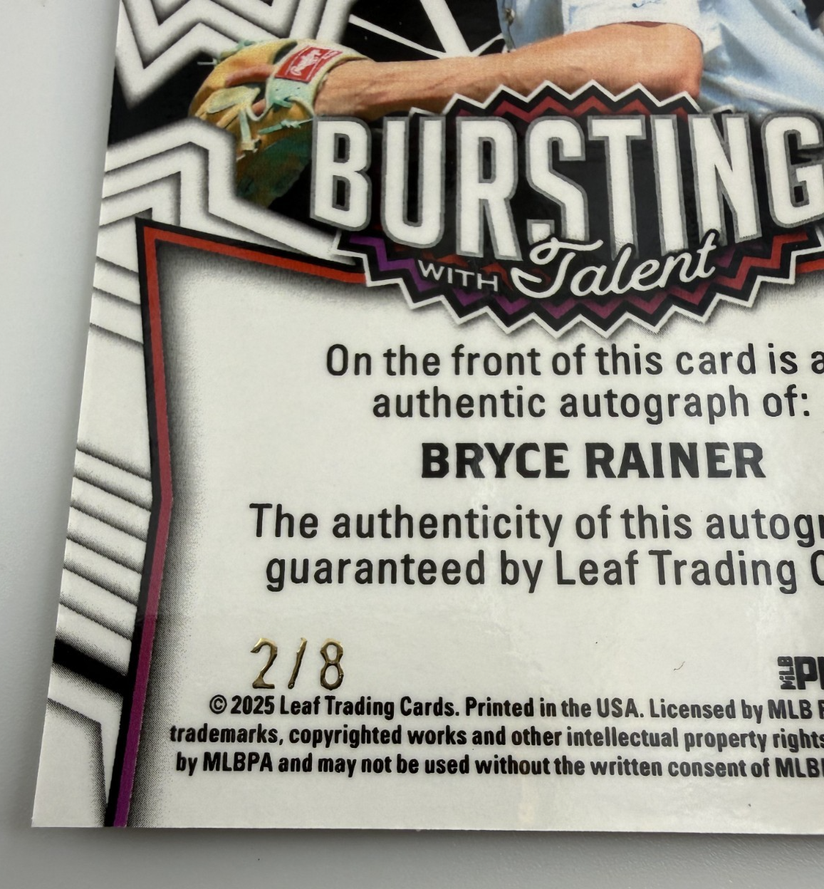 2025 Leaf Vivid Bryce Rainer Bursting Talent Auto #TA-BR1 2/8