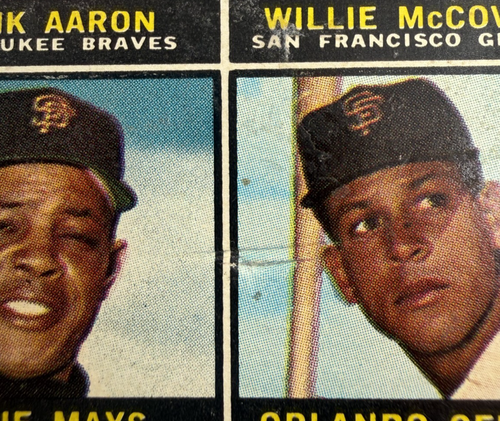 1963 National Home Run Leaders Aaron, McCovey, Mays, Cepeda Topps #9 (has dent)